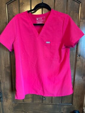 Figs V-Neck Scrub Top in Bright Pink